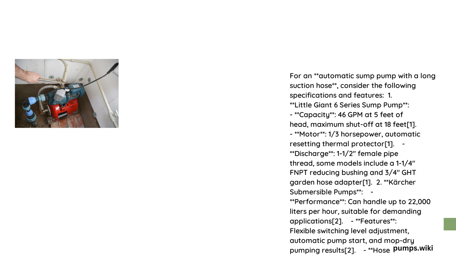 automatic sump pump with long suction hose