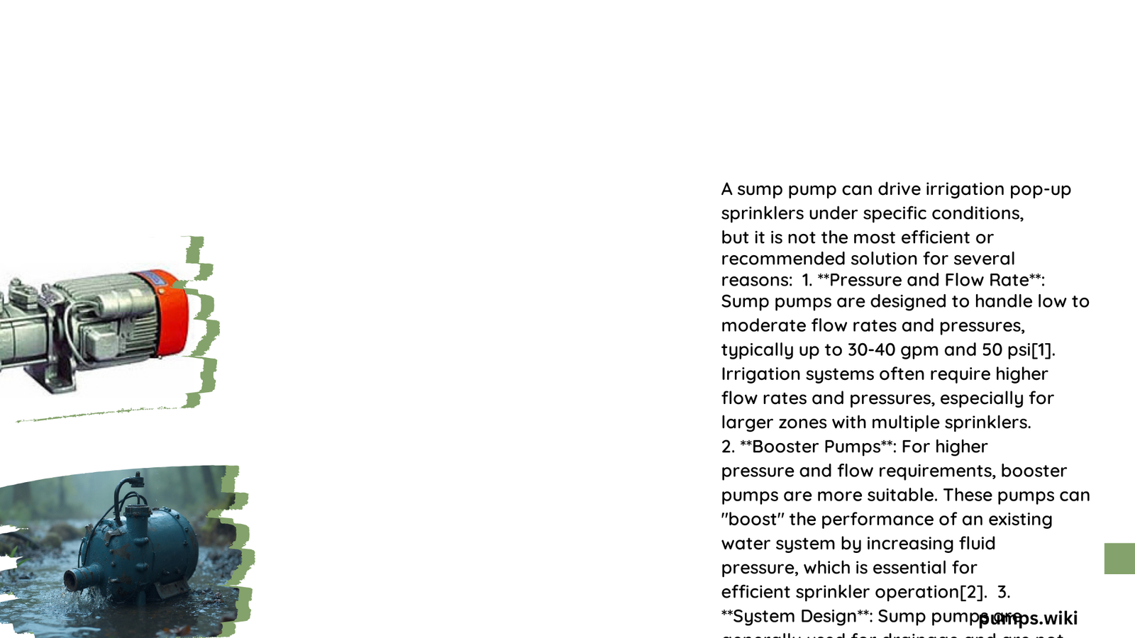 can a sump pump drive irrigation pop up sprinklers