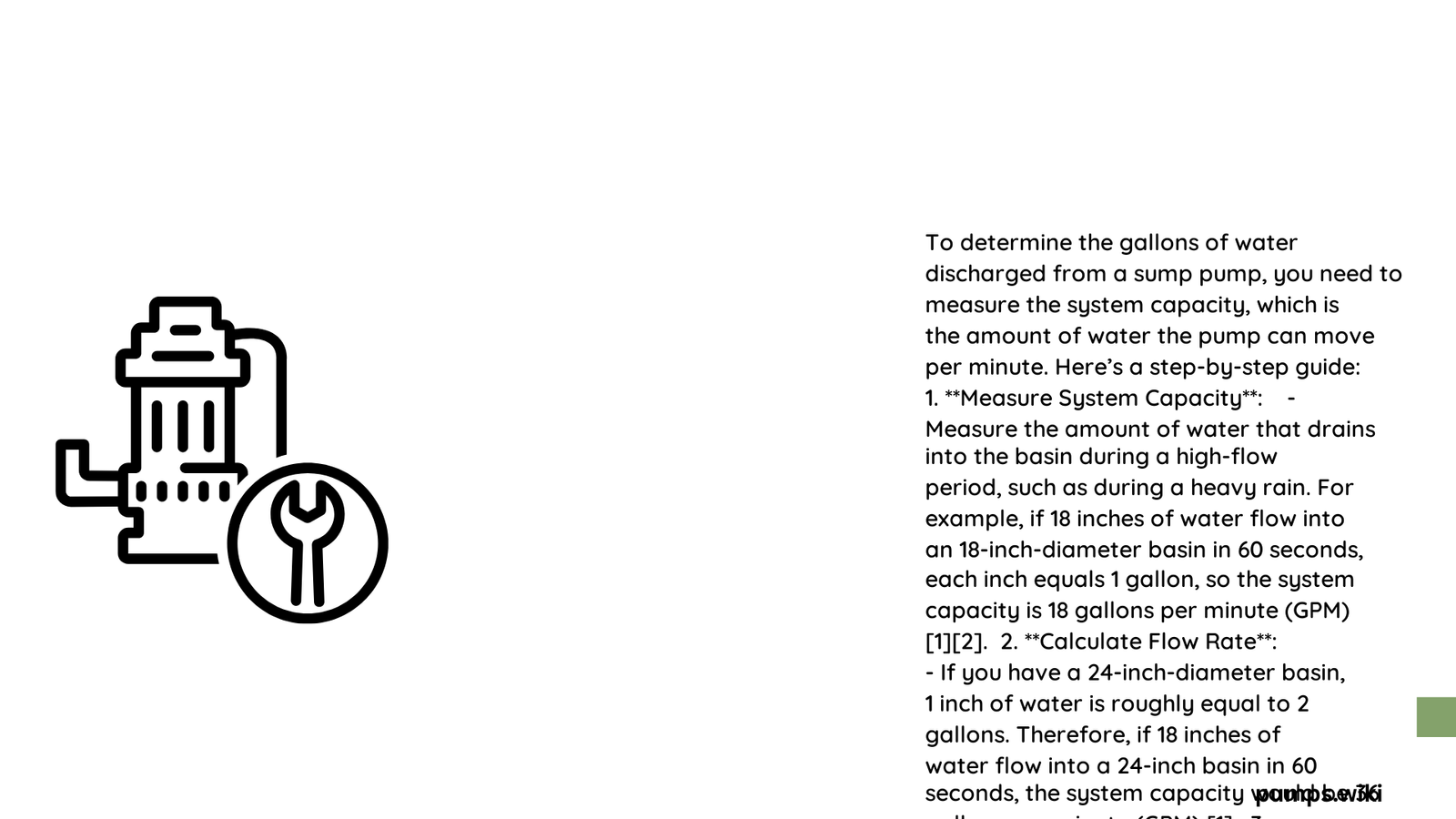 determine the gallons of water discharged from the sump pump