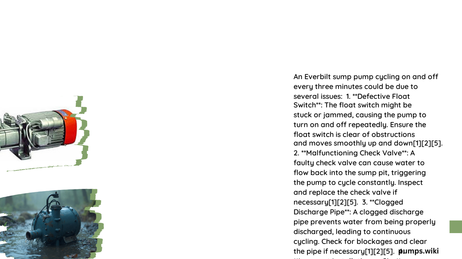 everbilt sump pump on and off every three min