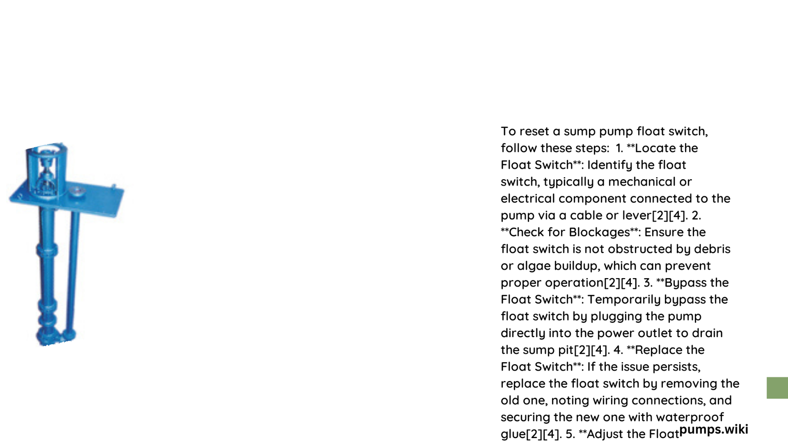 sump pump float switch reset