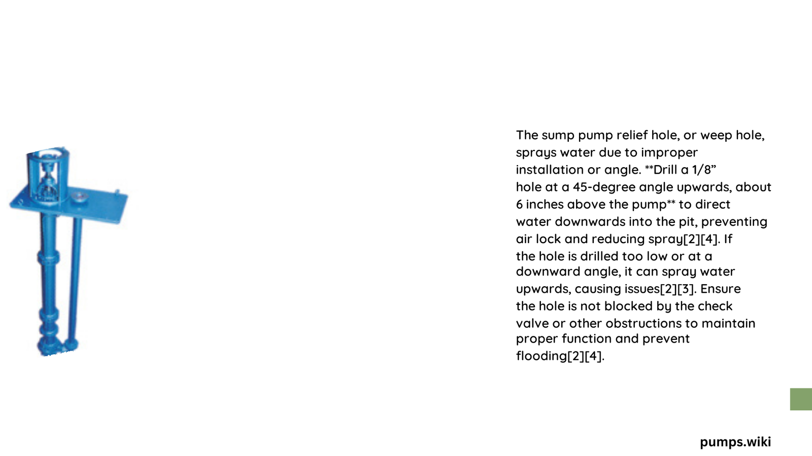 sump pump relief hole spraying water