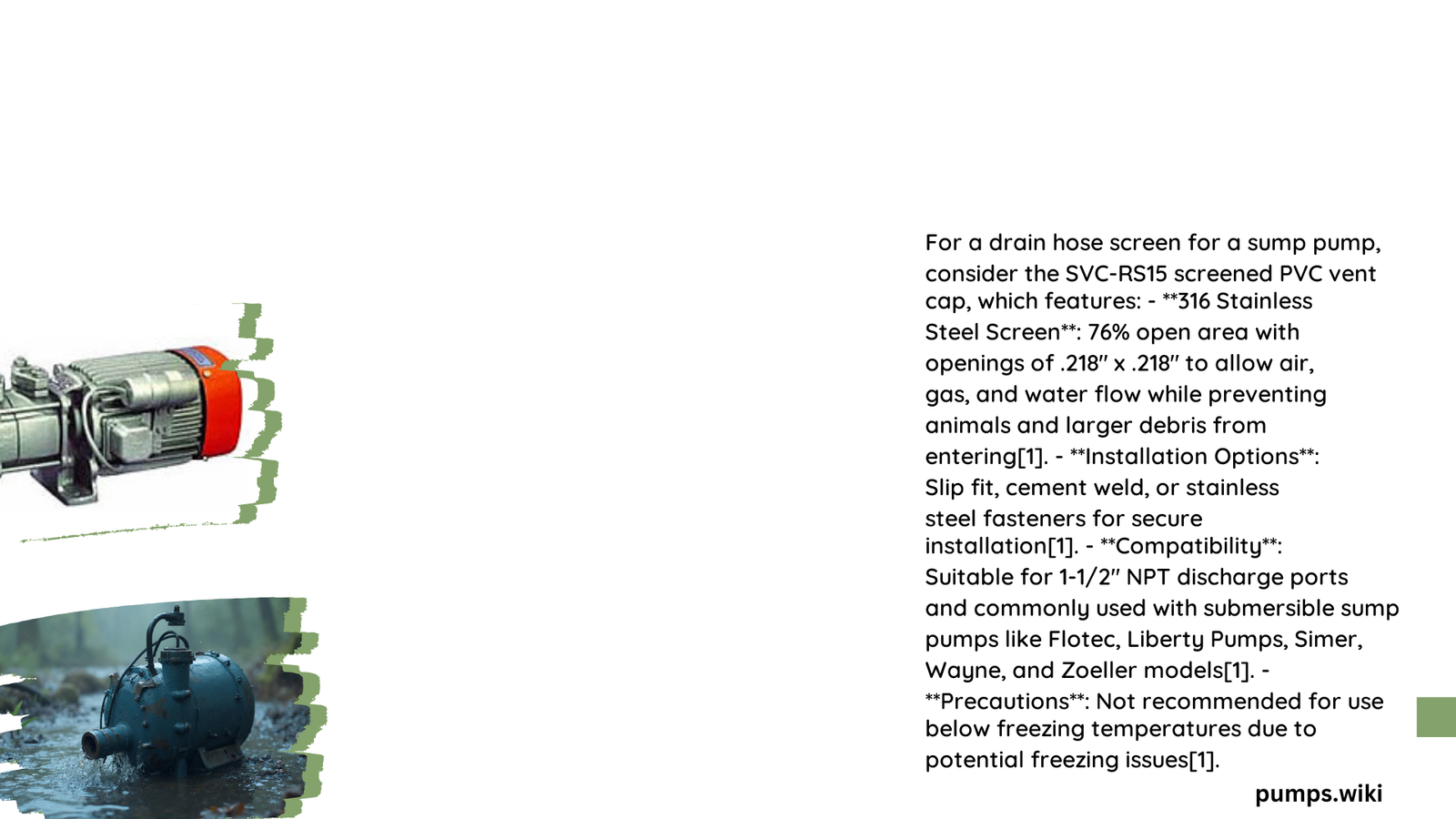 drain hose screen for sump pump