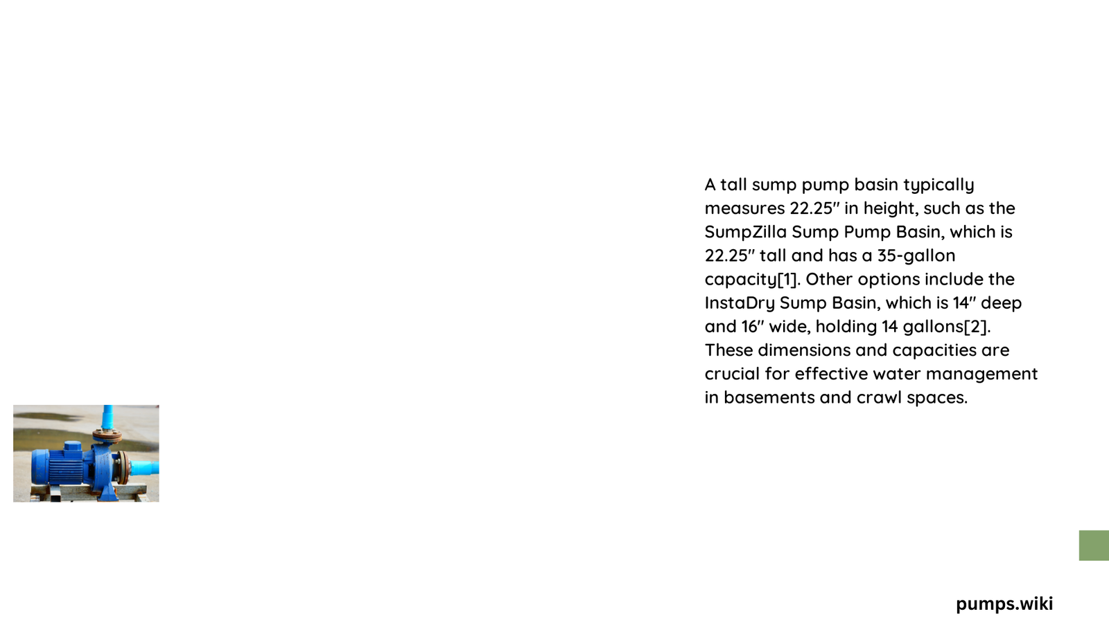 tall sump pump basin