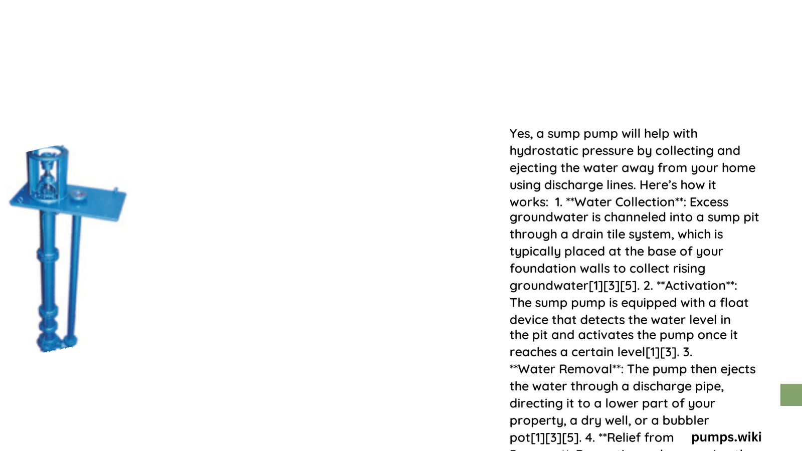 will a sump pump help with hydrostatic pressure